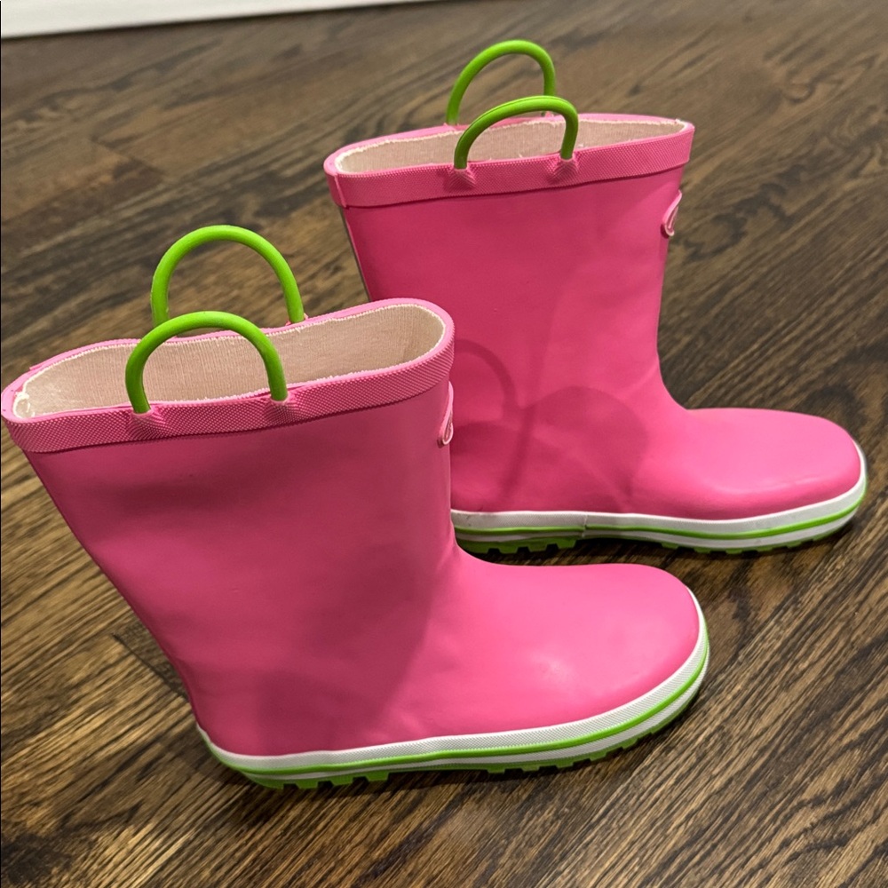 Kids Pink and Green Rain Boots